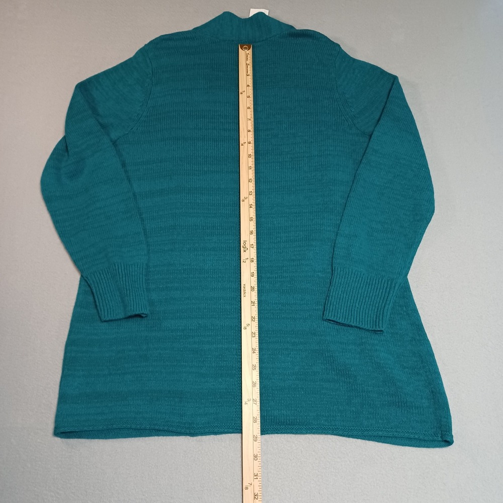 J. Jill Cardigan Womens M Oceanside Teal Open Front Woven Accent Back Sweater - Picture 5 of 15